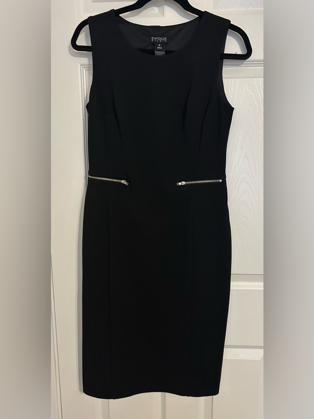 Enfocus Studio‎ Black Midi Sheath Dress with Silver Zippers